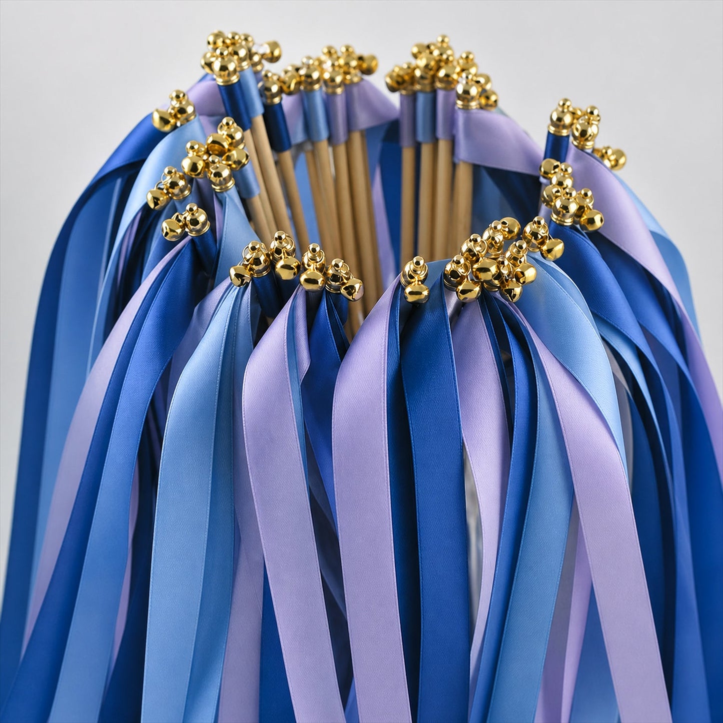 Handmade Royal Blue & Periwinkle Satin Wedding Ribbon Wands with Bell
