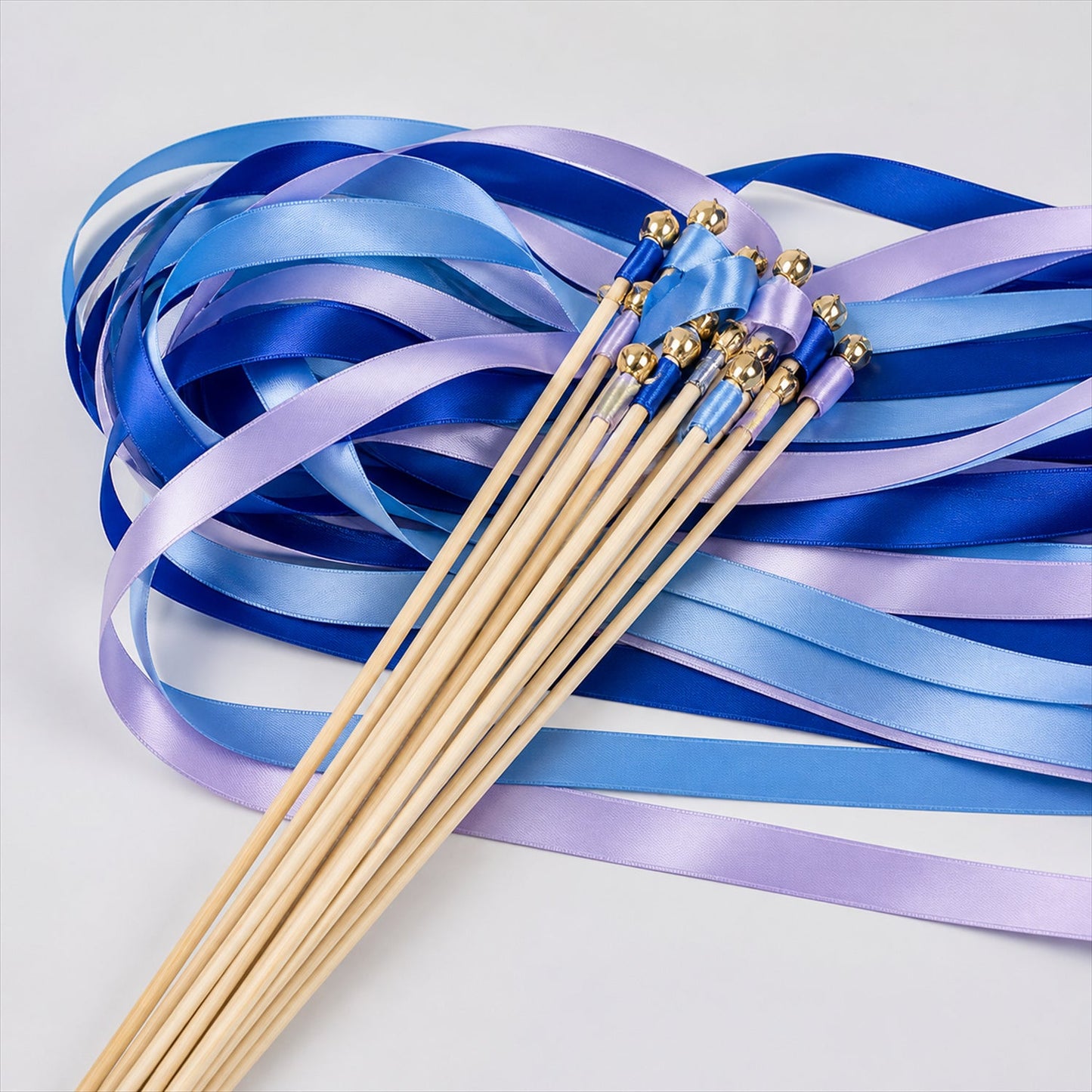 Handmade Royal Blue & Periwinkle Satin Wedding Ribbon Wands with Bell