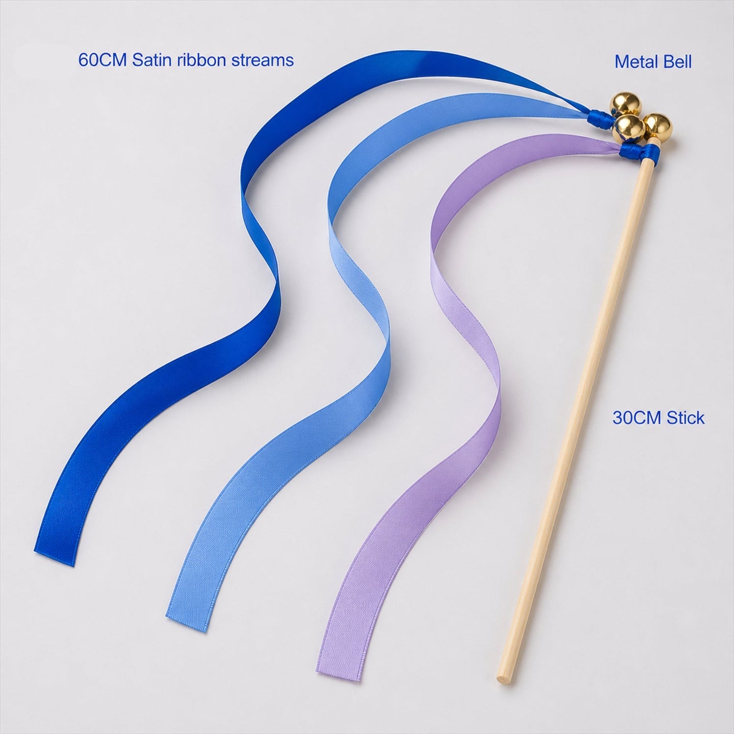 Handmade Royal Blue & Periwinkle Satin Wedding Ribbon Wands with Bell