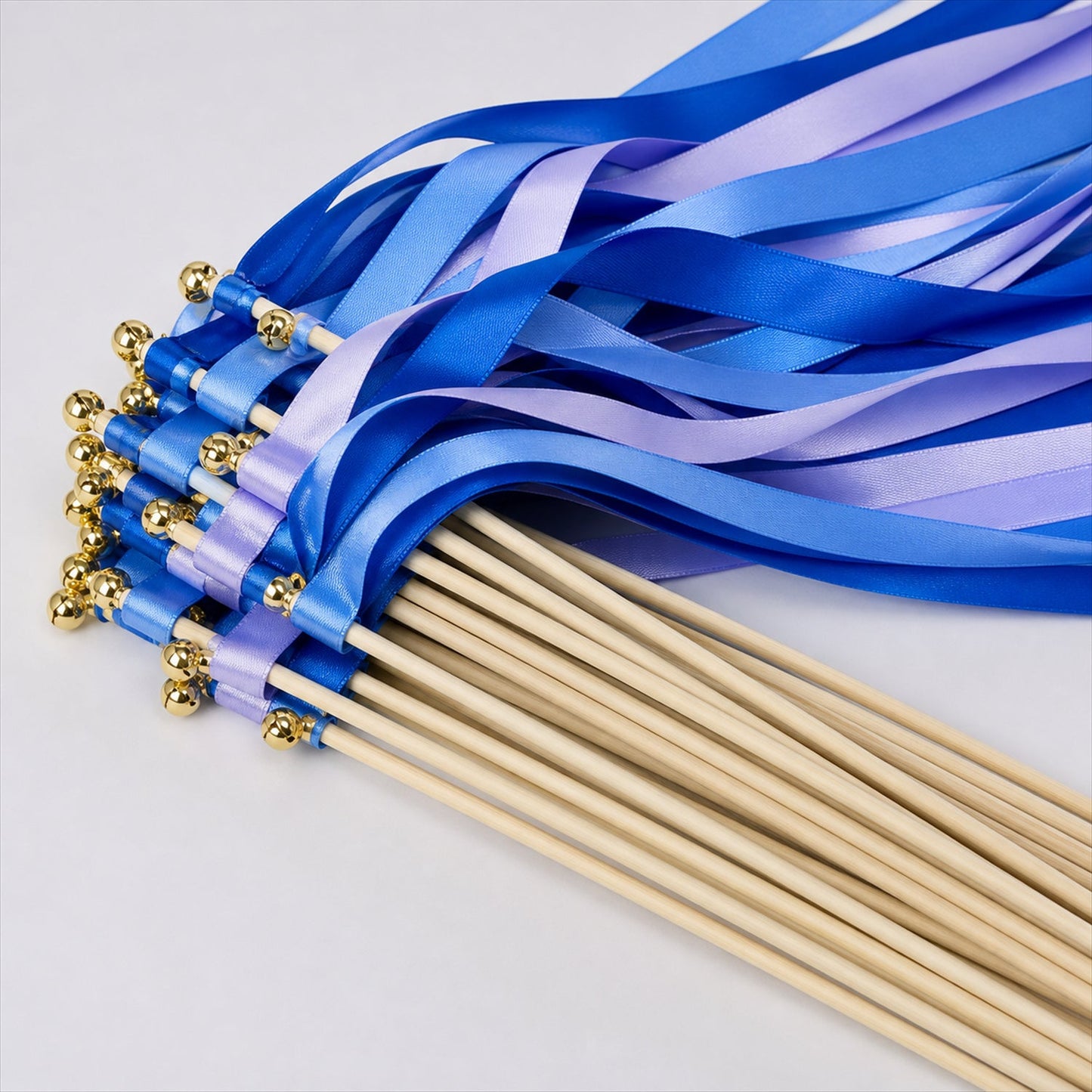 Handmade Royal Blue & Periwinkle Satin Wedding Ribbon Wands with Bell
