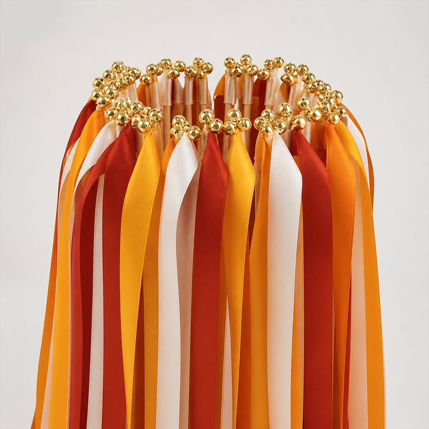 Handmade Brick Red, Orange & Ivory Satin Wedding Ribbon Wands with Bell