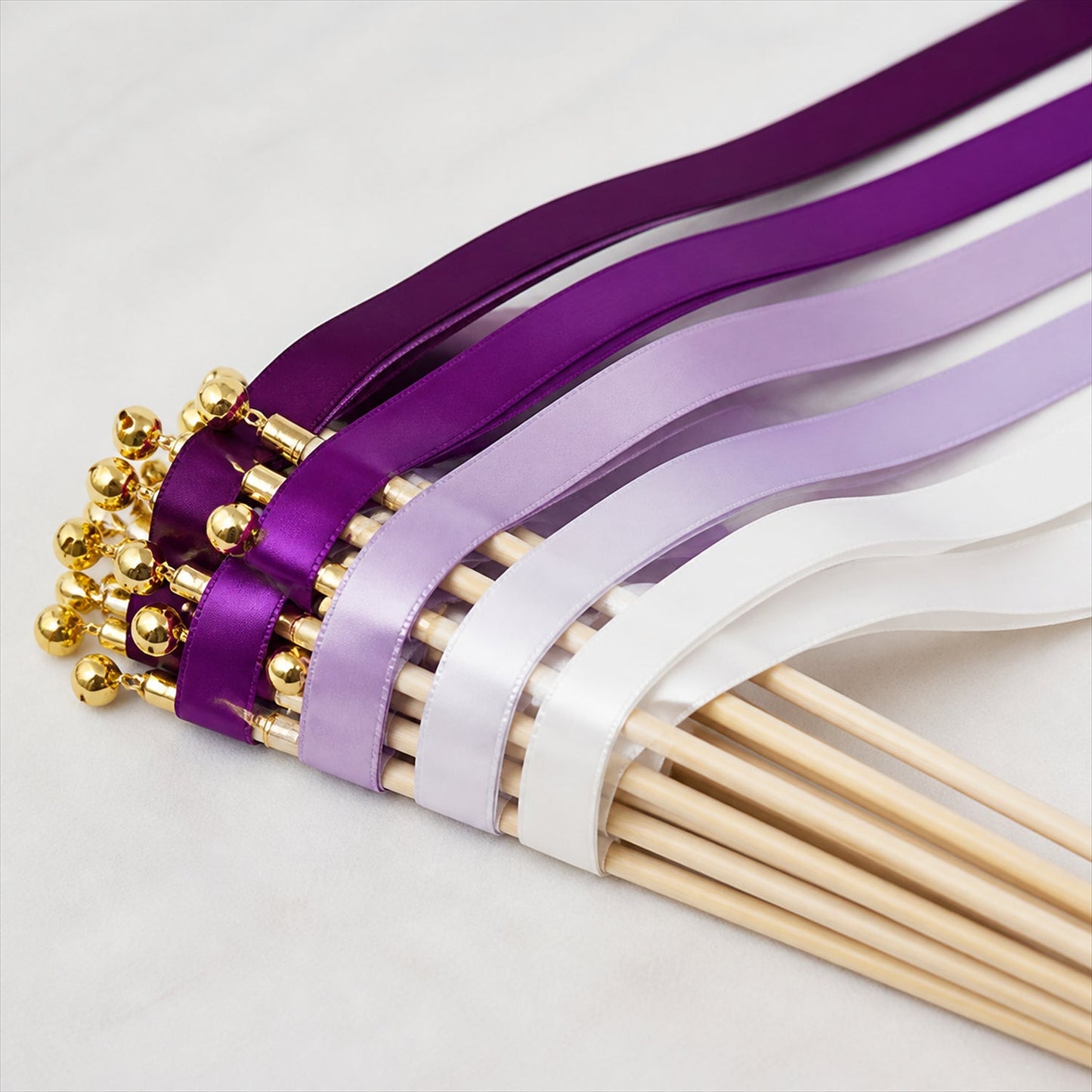 Handmade Plum, Purple, Lavender & White Satin Wedding Ribbon Wands with Bell