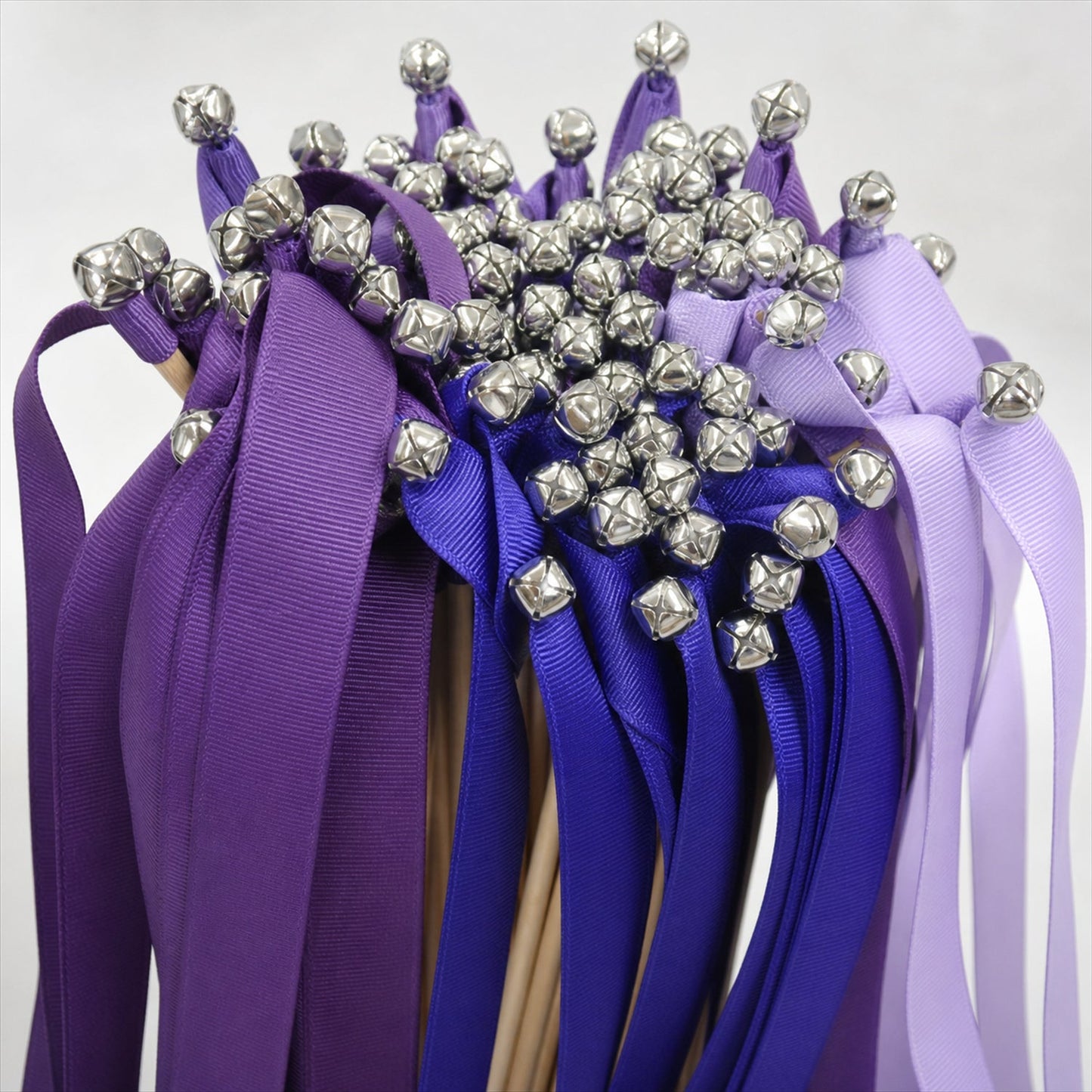 Handmade Purple & Lavender Grosgrain Wedding Ribbon Wands with Bell