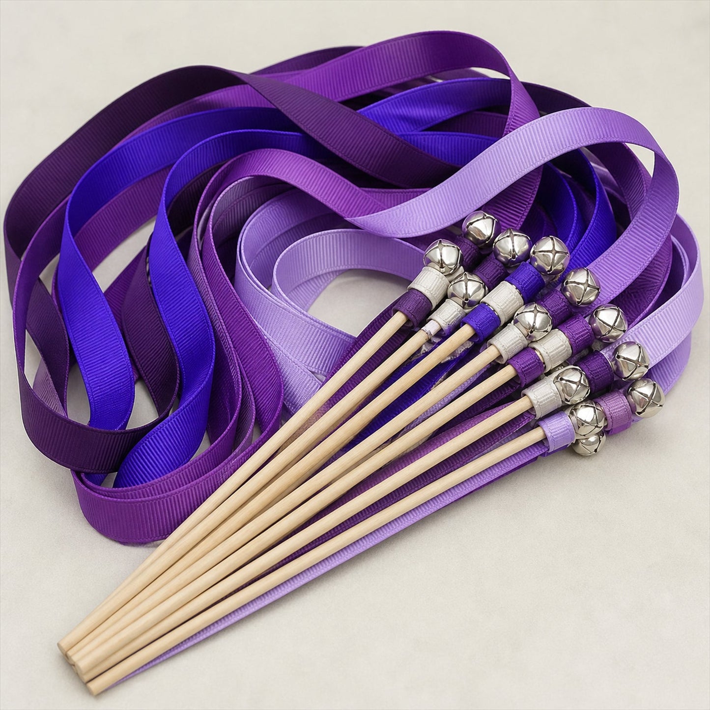 Handmade Purple & Lavender Grosgrain Wedding Ribbon Wands with Bell