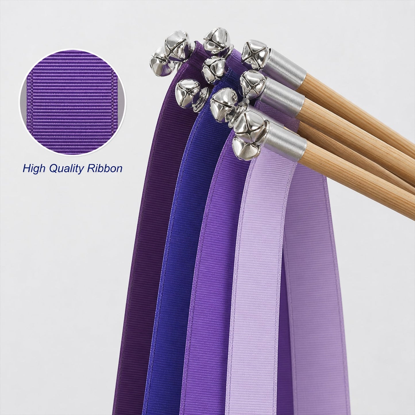 Handmade Purple & Lavender Grosgrain Wedding Ribbon Wands with Bell
