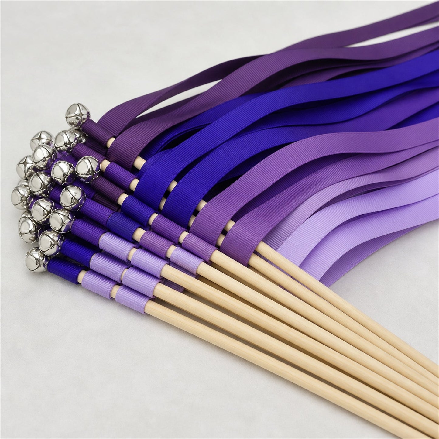 Handmade Purple & Lavender Grosgrain Wedding Ribbon Wands with Bell