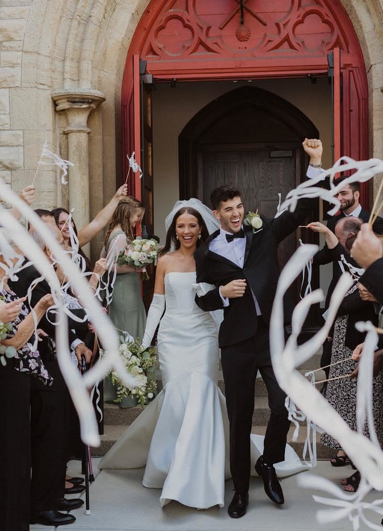 Handmade Modern Burgundy Wedding Ribbon Wands with Bell - Vanilla, Charcoal and Burgundy