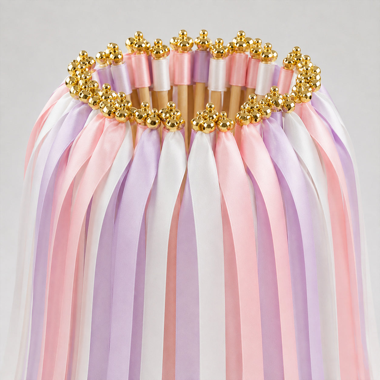 Handmade Blush Pink, Lilac & White Satin Wedding Ribbon Wands with Bell
