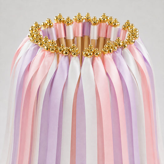 Handmade Blush Pink, Lilac & White Satin Wedding Ribbon Wands with Bell