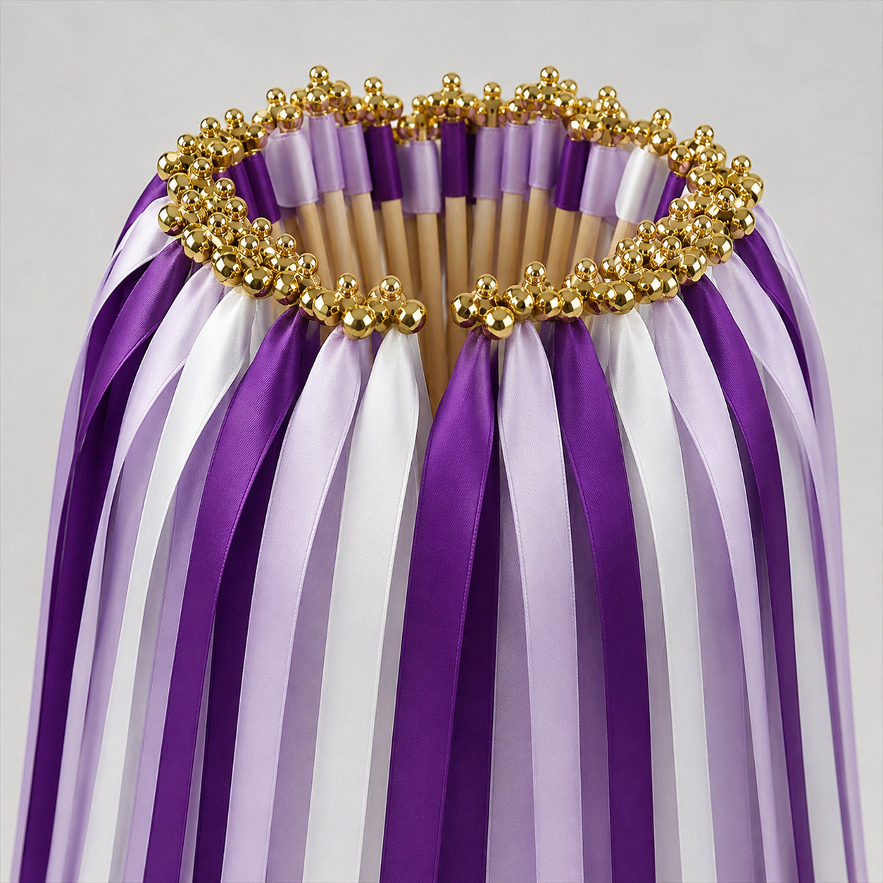 Handmade Plum, Purple, Lavender & White Satin Wedding Ribbon Wands with Bell