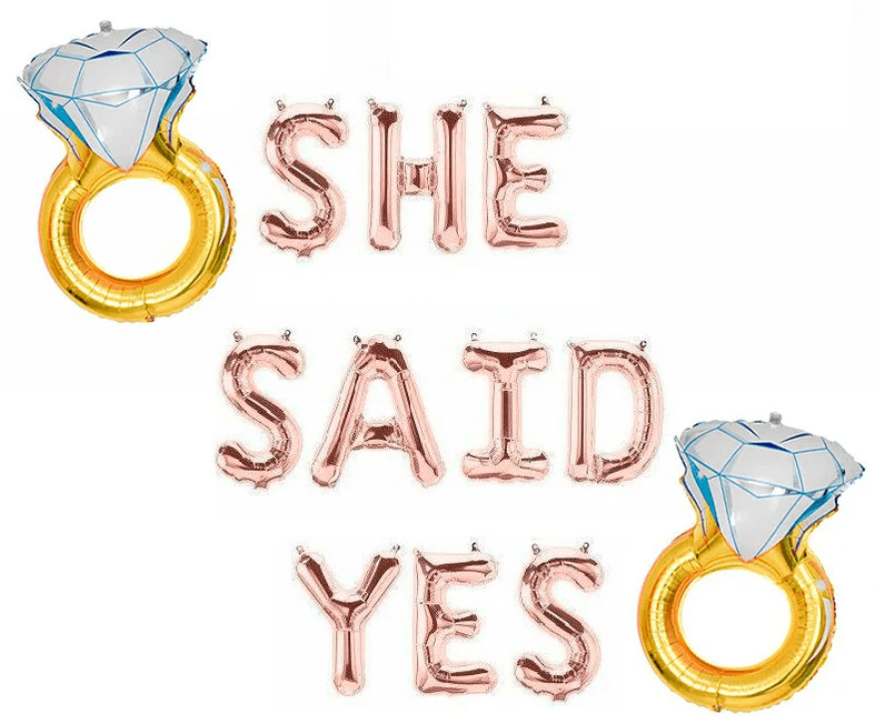 She Said Yes Balloon Letters Engagement Party Decor Engagement Ring Gold Balloons Engaged Letter Balloons Banner Kit Engagement Decorations - Hibrides