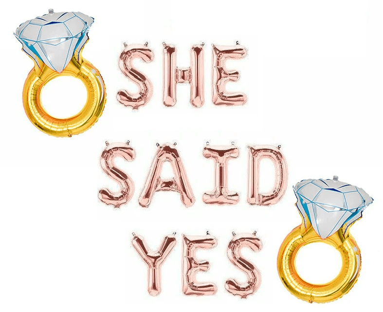 She Said Yes Balloon Letters Engagement Party Decor Engagement Ring Gold Balloons Engaged Letter Balloons Banner Kit Engagement Decorations - Hibrides