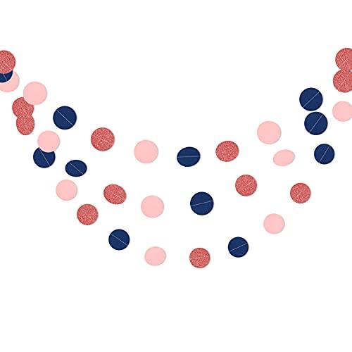 Navy Blue Pink Rose Gold Paper Garland for Gender Reveal Wedding Birthday Party - Hibrides