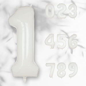 40" White Number Balloon Helium Foil Number Balloons Self Inflating for Birthday Party - Hibrides