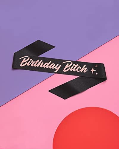 xo, Fetti Birthday Sash for Women - Black Glitter + Rose Gold Foil | Birthday Decorations - 21st, 30th, Birthday Girl - Hibrides