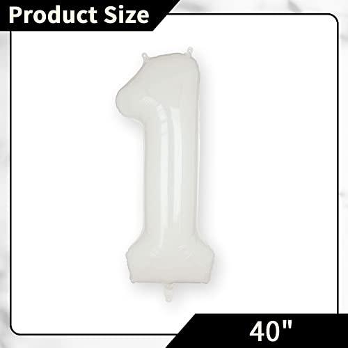 40" White Number Balloon Helium Foil Number Balloons Self Inflating for Birthday Party - Hibrides
