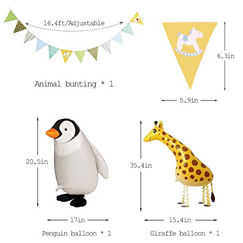 Jungle Safari Party Decorations-Walking Animal Balloons & Multicolor Triangle Flag Banner - Hibrides