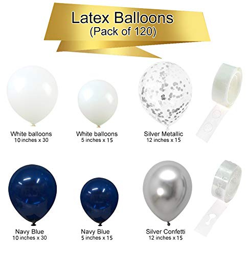 120 pcs Silver Blue Balloons Garland Kit for Bridal Shower Wedding Decorations - Hibrides