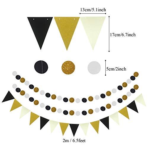 21Pcs Black and Gold Hanging Paper Pom Poms Flowers for Birthday Parties Wedding Décor - Hibrides