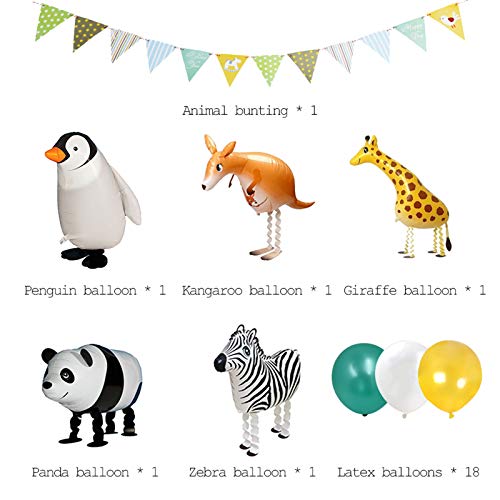 Jungle Safari Party Decorations-Walking Animal Balloons & Multicolor Triangle Flag Banner - Hibrides