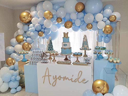 128pcs Blue White Gold Chrome Balloon Arch for Wedding Bridal Shower Birthday Decorations - Hibrides