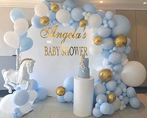 128pcs Blue White Gold Chrome Balloon Arch for Wedding Bridal Shower Birthday Decorations - Hibrides