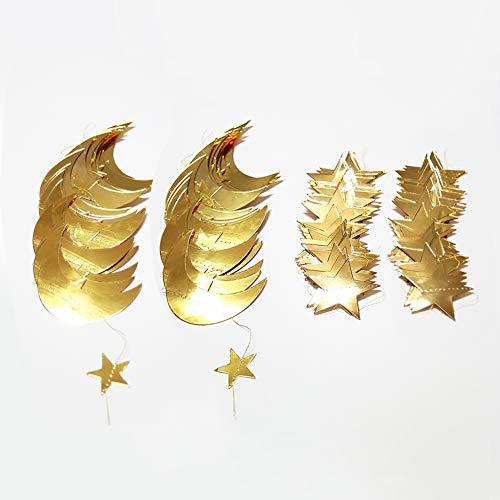 Gold Star Moon Garland Streamers Banner Backdrop for Wedding Bridal Shower Decor - Hibrides