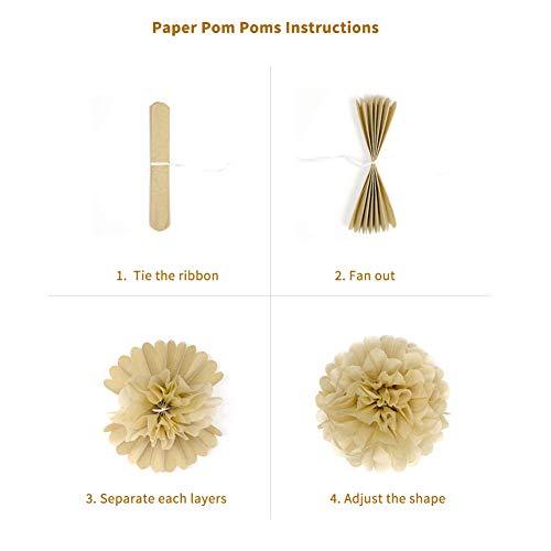 17pcs Rustic Paper Pom Poms Paper Fans Lanterns for Bridal Baby Shower Birthday Wedding - Hibrides