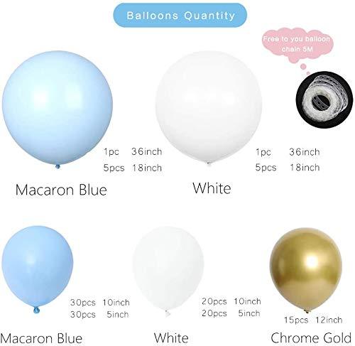 128pcs Blue White Gold Chrome Balloon Arch for Wedding Bridal Shower Birthday Decorations - Hibrides