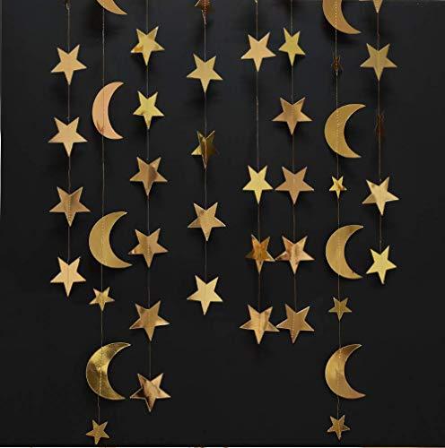 Gold Star Moon Garland Streamers Banner Backdrop for Wedding Bridal Shower Decor - Hibrides