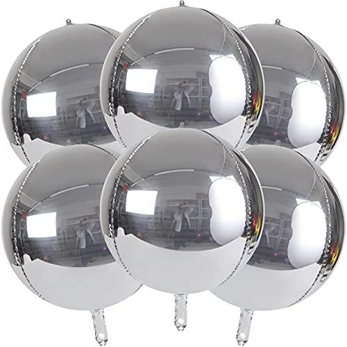6Pcs Silver 4D Balloons Mylar Foil Balloons for Birthday Wedding Party Decorations - Hibrides