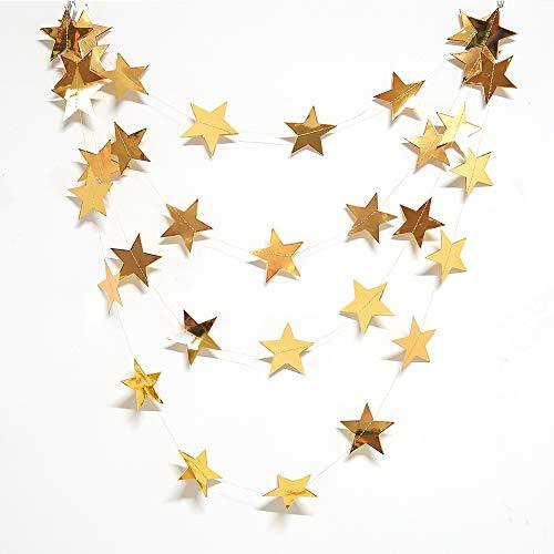 Gold Star Moon Garland Streamers Banner Backdrop for Wedding Bridal Shower Decor - Hibrides