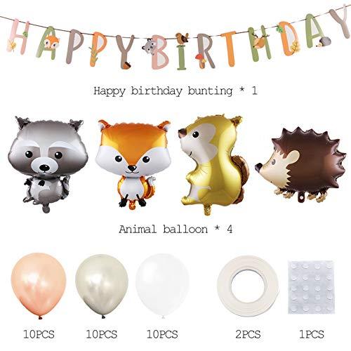 Woodland Animal Balloons & Happy Birthday Banner Birthday Party Decorations - Hibrides