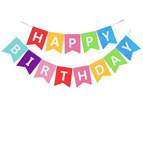 Birthday Decorations Banner with Tissue Pom Poms for Rainbow Birthday Party - Hibrides