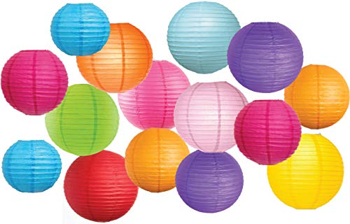 Large Assortment of 15 Pcs Colorful Paper Lanterns for Home Decor Weddings - Hibrides