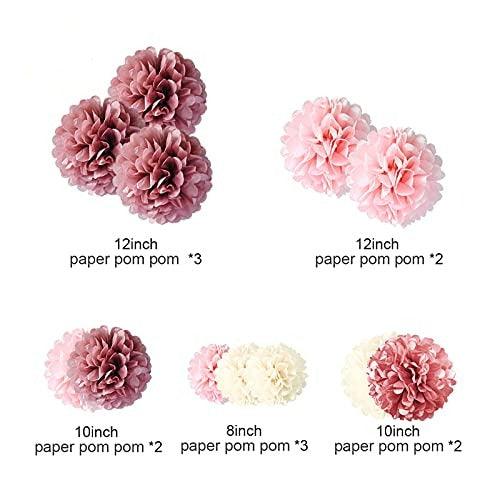 12 PCS Dusty Rose Blush Pink Tissue Pom Poms for Birthday Wedding Decorations - Hibrides