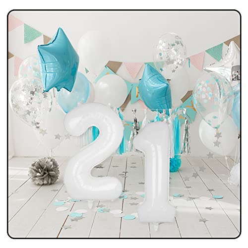 40" White Number Balloon Helium Foil Number Balloons Self Inflating for Birthday Party - Hibrides