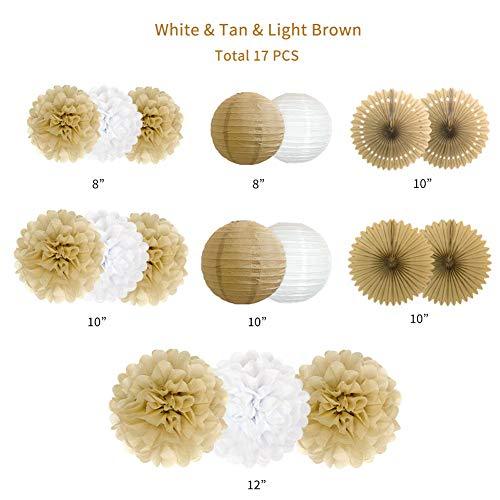 17pcs Rustic Paper Pom Poms Paper Fans Lanterns for Bridal Baby Shower Birthday Wedding - Hibrides
