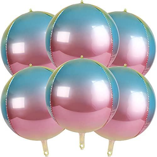 Rainbow 4D Balloons 6Pcs 18 inch Mylar Foil Balloons Round for Birthday Bridal Shower - Hibrides