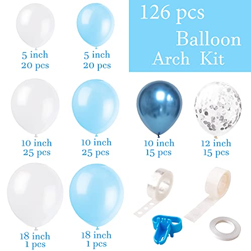 126 pcs Blue and White Balloon Garland Arch Kit for Baby Shower Birthday Wedding - Hibrides