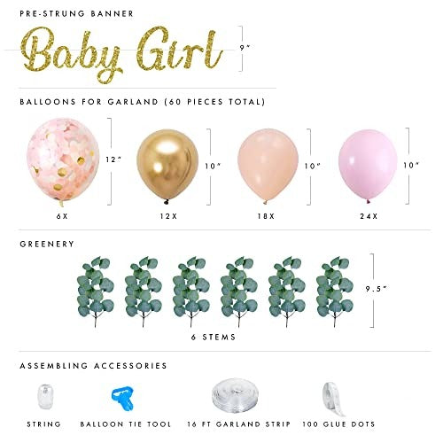 Baby Shower Decorations for Girl with Pink Balloon Arch Garland Kit - Hibrides