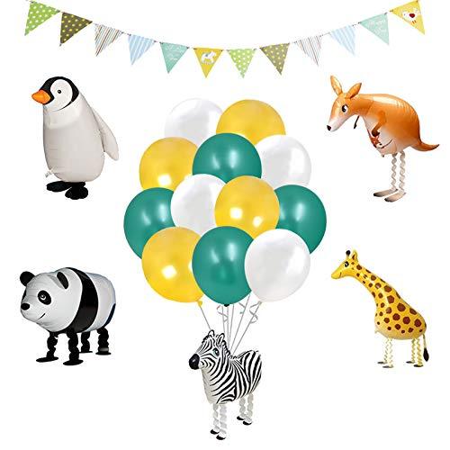 Jungle Safari Party Decorations-Walking Animal Balloons & Multicolor Triangle Flag Banner - Hibrides
