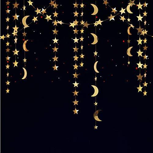 Gold Star Moon Garland Streamers Banner Backdrop for Wedding Bridal Shower Decor - Hibrides