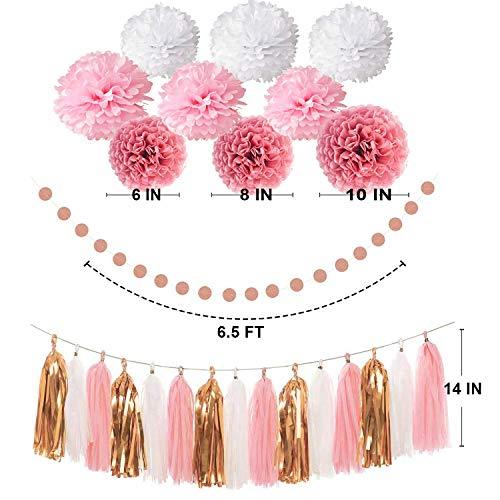 Pink Rose Gold Birthday Party Pom Pom Decorations Set - Hibrides