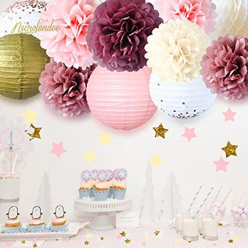12PCS Dusty Rose Blush Pink Tissue Pom Poms for Wedding Bridal Shower Baby Shower Birthday - Hibrides