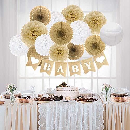 17pcs Rustic Paper Pom Poms Paper Fans Lanterns for Bridal Baby Shower Birthday Wedding - Hibrides