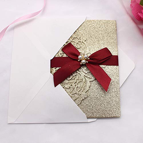 Tri-Fold Glitter Wedding Invitations with RSVP Cards and Envelopes for Wedding LCZ109 - Hibrides