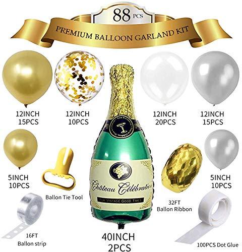 88 PCS Gold Silver Champagne Bottle Balloon Kit for Wedding and Bridal Shower - Hibrides