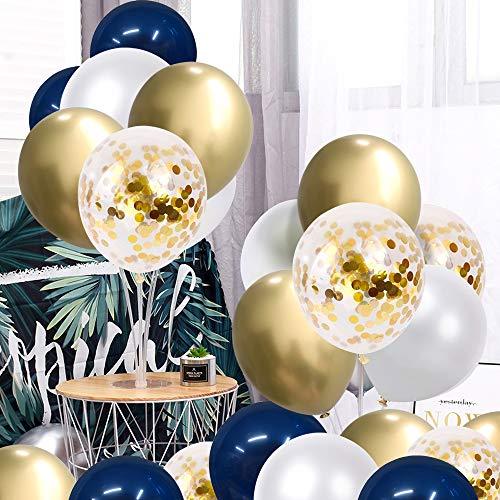 50 pcs Navy Blue and Gold Confetti Balloons Birthday Balloons for Graduation Birthday - Hibrides