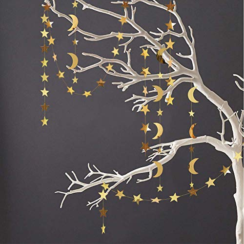 Gold Star Moon Garland Streamers Banner Backdrop for Wedding Bridal Shower Decor - Hibrides